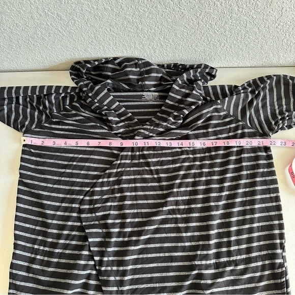 Cuddl Duds | Black/Grey/Gray Stripe Flexwear Open-Front Hooded Jacket Sz S/M - Picture 5 of 8